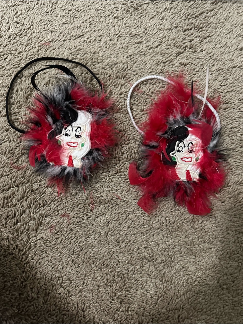 Cruella Disney matching headband & Black Feathered Character- Woman @ Daughter